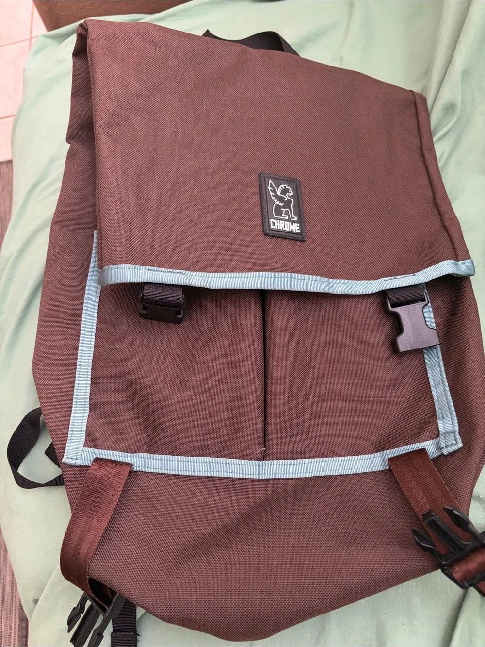 CHROME Brown Backpack with Light Blue Trim
